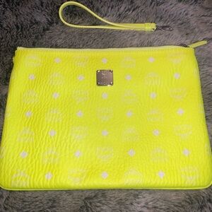 MCM Neon Yellow Wristlet Clutch